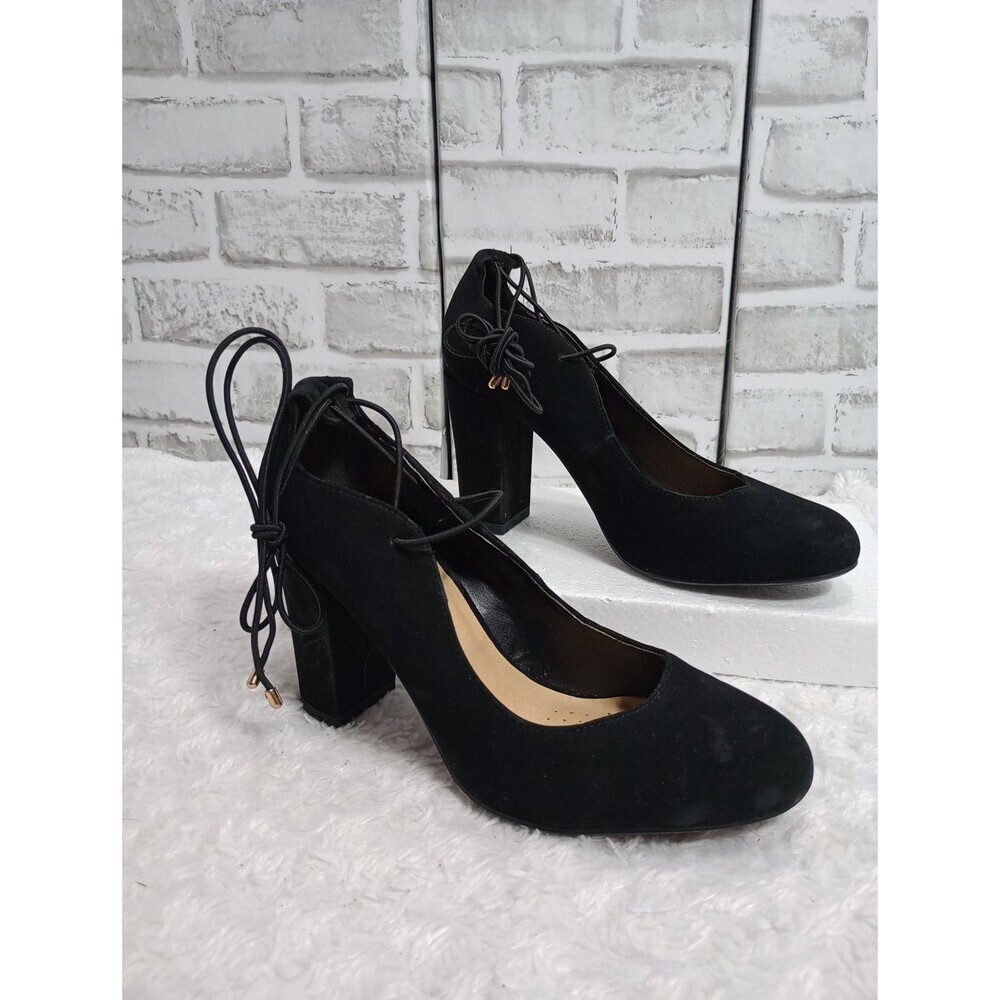 City Classified Annelise Womens Size 7.5 Black Suede Formal Dress Pumps Shoes